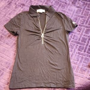 MICHAEL Michael Kors Black Zipper Short Sleeve Top